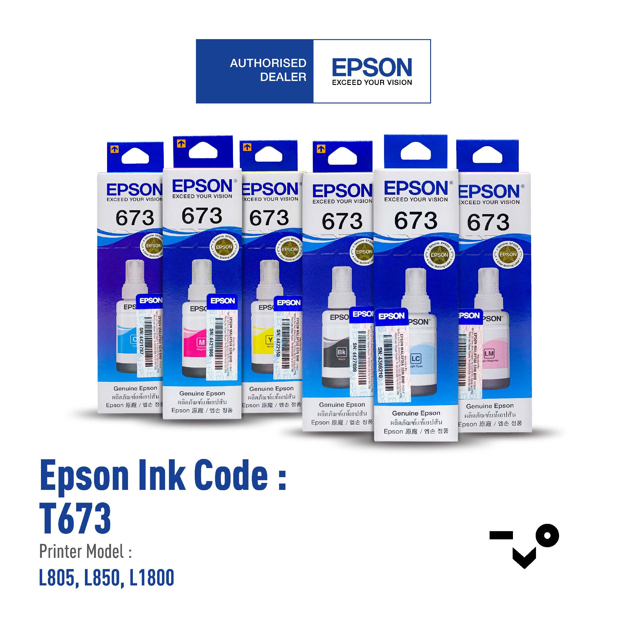 Epson Ink Bottle T673 (T6731/T6732/T6733/T6734/T6735/T6736) 70ML Black